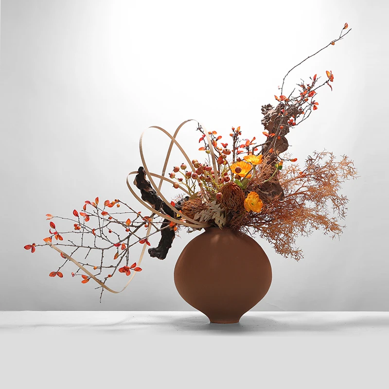 New Chinese Style Orange Toned Dry Branch Simulation Huangqi Yumeiren Flower Arrangement Ornament