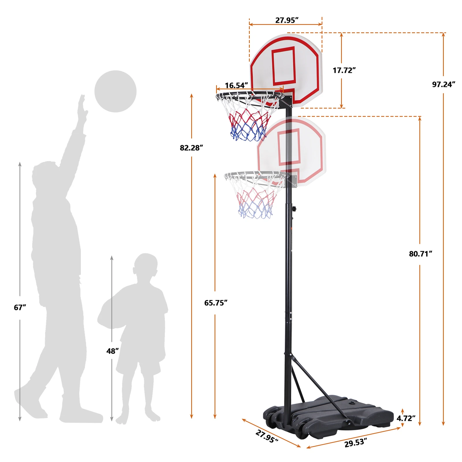 Portable Basketball Hoop Outdoor Goals Backboard System Adjustable Height 5-7 FT view 3