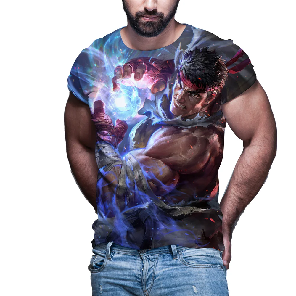 3D Printed Street Fighter Men Short Sleeved T-shirt, Round Neck Shirt, Plus Size, New