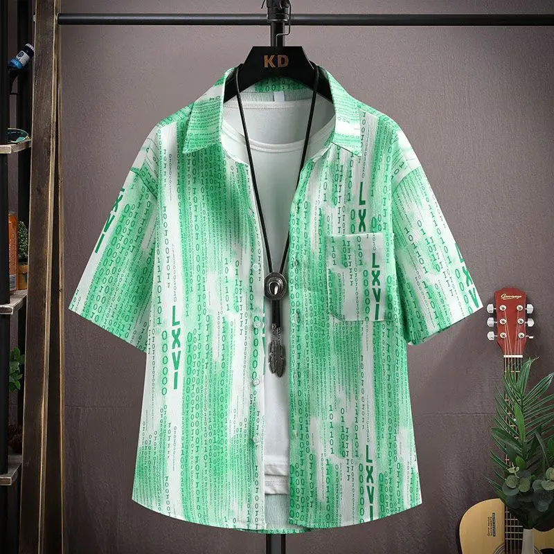 

Fashion Lapel Spliced Pockets Printed Korean Shirts Men Clothing 2025 Summer New Loose Short Sleeve All-match Tops Casual Shirts