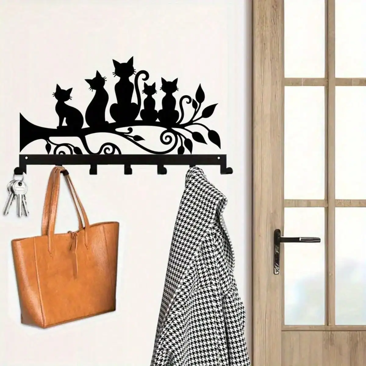 Aluminum Fairy Cat Key Holder 7 Hooks, Wall Mounted Rustproof Organizer Rack for Keys Towels Coats, Dreamy Home Decor