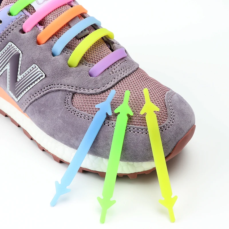 Silicone Elastic Shoelaces for Sneakers Luminous No Tie Shoelace Glowing Fluorescence Shoe Laces Rubber Rainbow Shoestrings 12pc