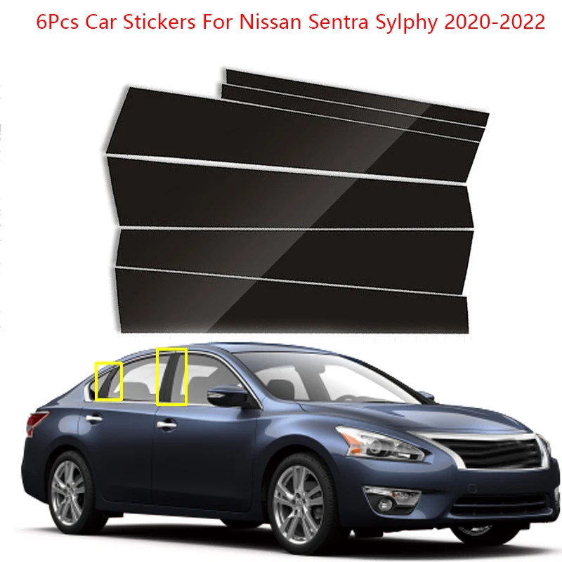 

6Pcs Car Door Window Central Column Trim Decoration Strip Stickers For Nissan Sentra Sylphy 2020-2022 B-Pillar Car Accessories