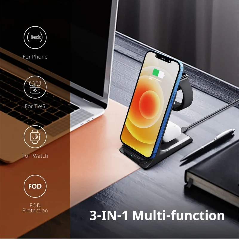 

3 in 1 Desktop Wireless Charger Stand Pad Vertical For iPhone 14 16 15 Pro Max Phone Holder with Lamp Fast Charging Dock Station