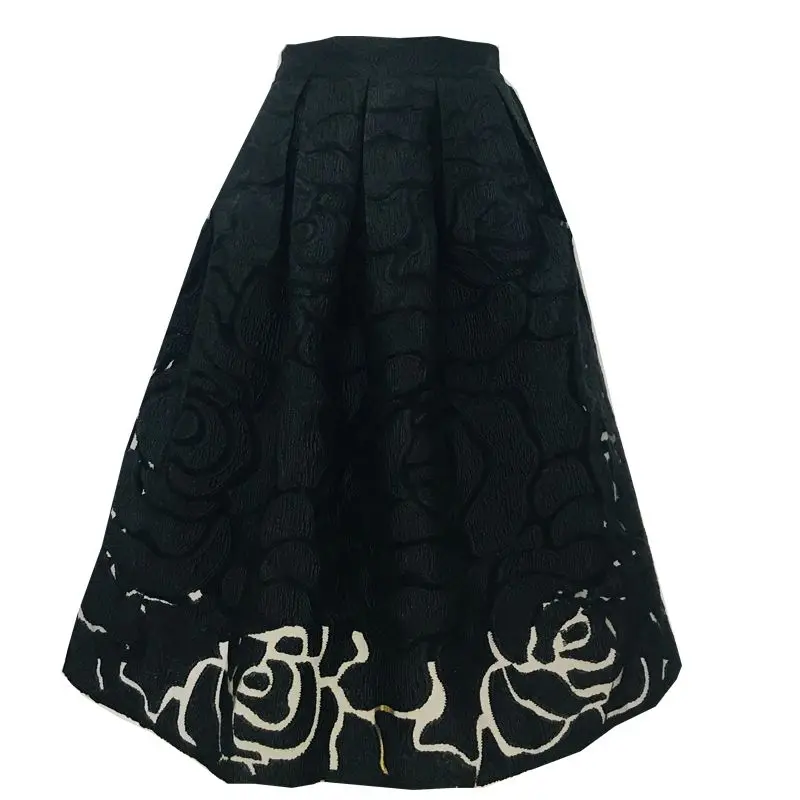 Organza Skirt Puffy Skirt Summer Style Slim Mid-length Mesh Hollow Embroidered Pure Black Pleated Umbrella Skirt