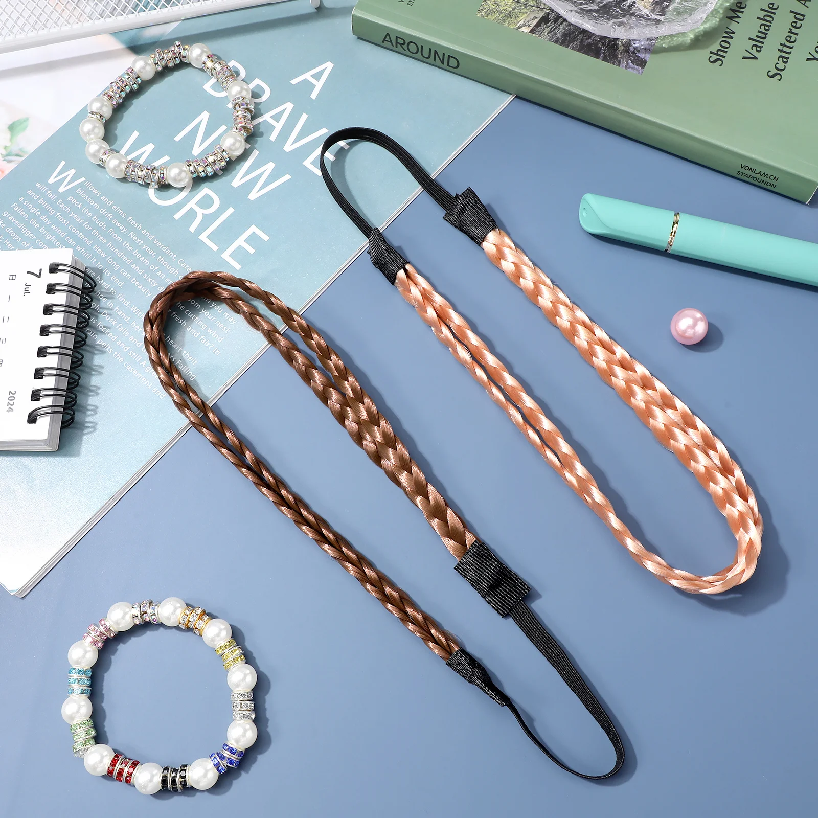 

4Pcs Hair Band Braided Double Weaving Elastic Adjustable Anti-Slip Headband for Women Girls Women Widened Hairbead