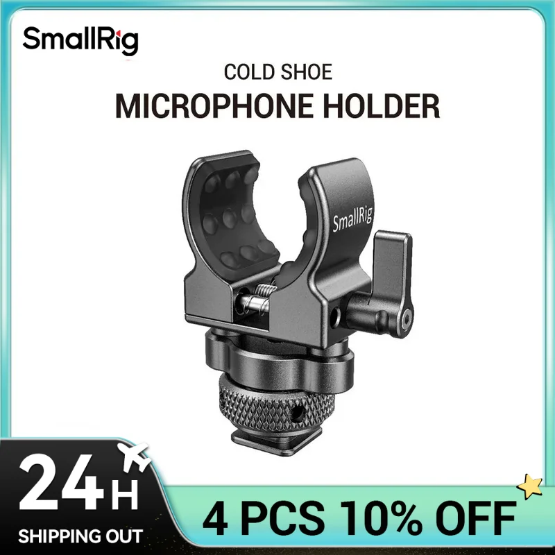 SmallRig Quick Release Cold Shoe Microphone Clamp Shot gun Microphone Holder with soft silicone to absorb bumps & noise BSM2352