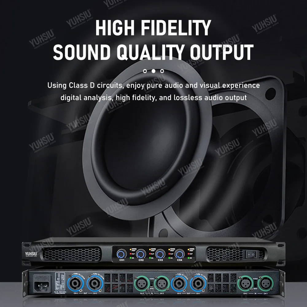 Professional Digital High Power 1U Amplifier 600W 2/4 Channels Audio for Disco Outdoor Concerts Subwoofer Speakers Stage DJ KTV