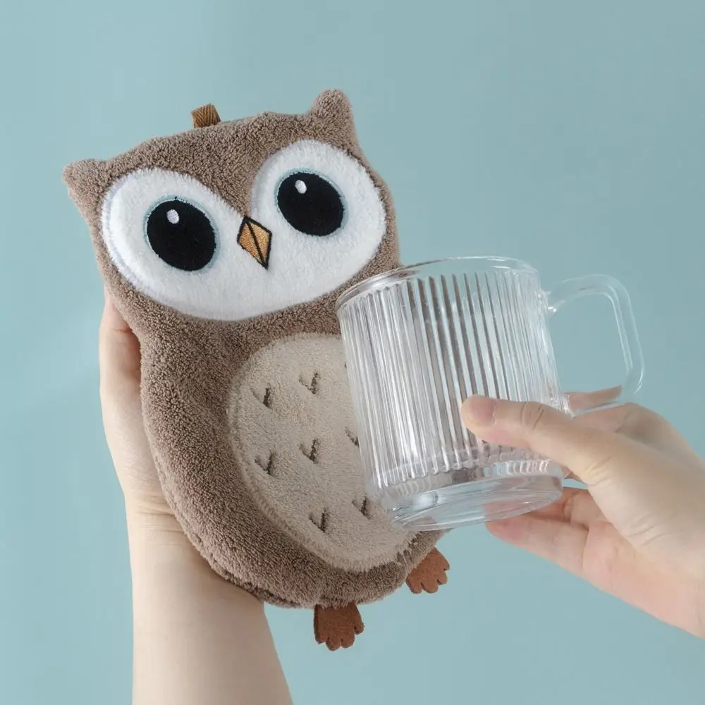 New Soft Owl Hand Towels Hangable Cute Cartoon Design Kitchen Handkerchief Coral Fleece Thickened Bathroom Kerchief Kitchen Home