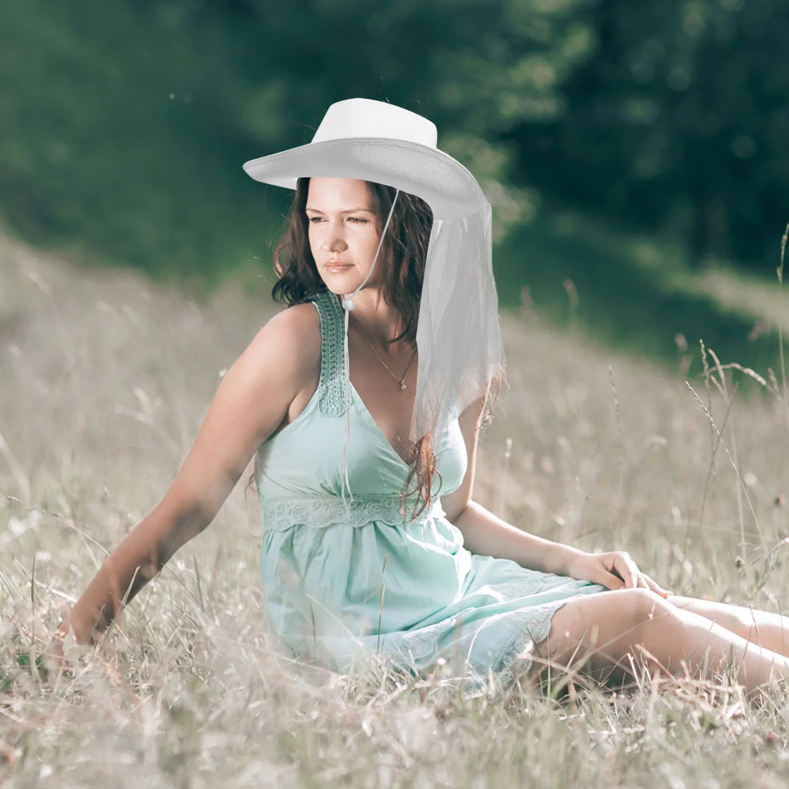 

Cowgirl Hat With Veil White Hat For Party Masquerade Stage Decorative Role-Play Accessory Lightweight Non-Woven Fabric