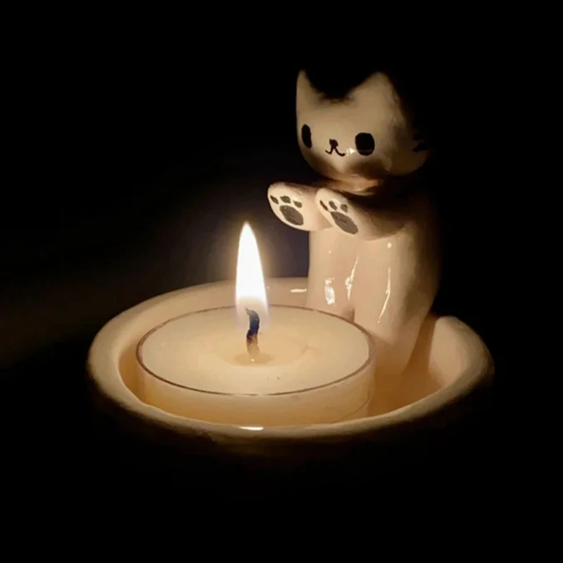 Kitten Candle Holder Cute Grilled Cats Aromatherapy Candle Holder Desktop Decorative Ornaments, Birthday Gifts, Easy To Use