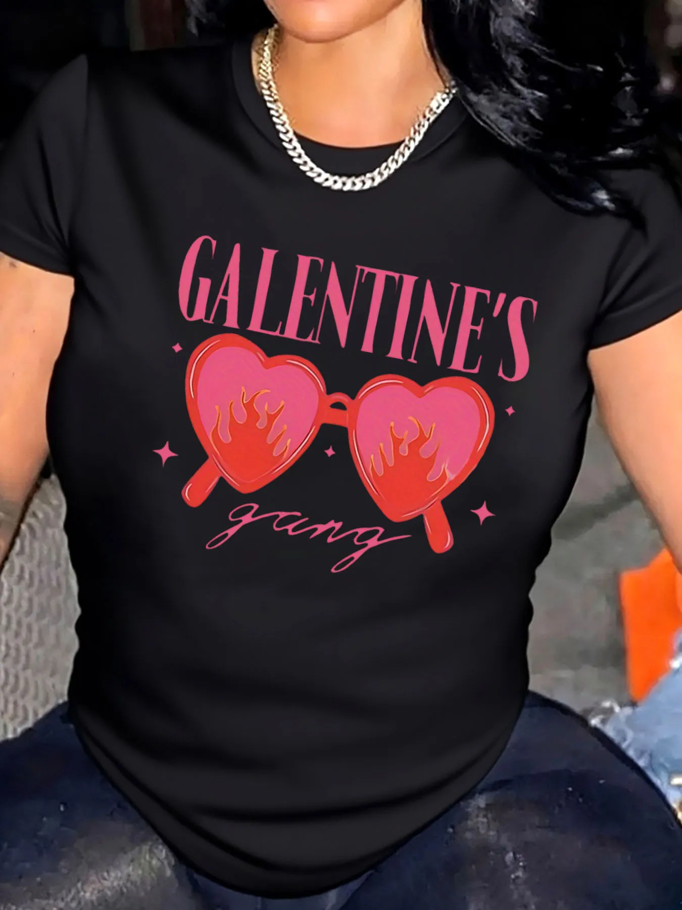 

Женская футболка больших размеров, солнцезащитные очки в форме сердца на День святого Валентина с принтом для верхней одежды