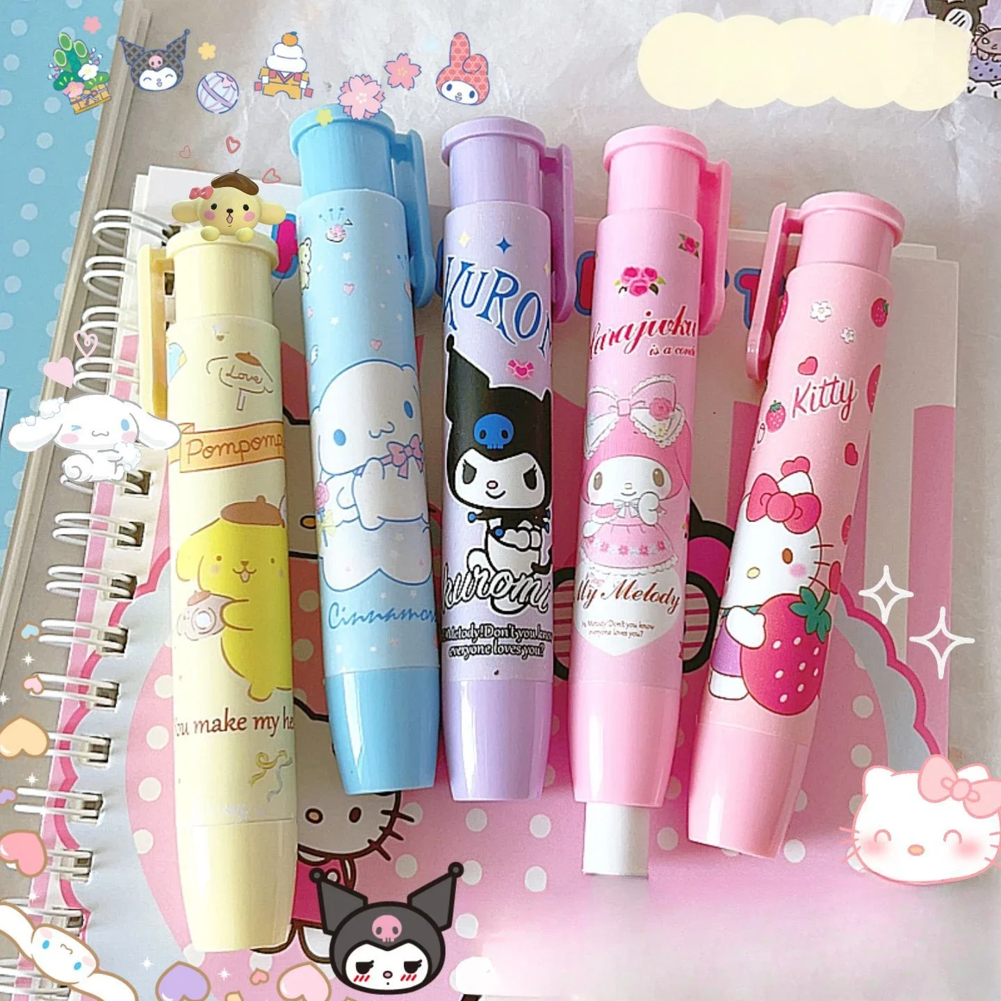 Wholesale Sanrio Anime Cartoon Push Eraser Hello Kitty Cinnamoroll Cute Creative Children Eraser Stationery Cute Girly Heart