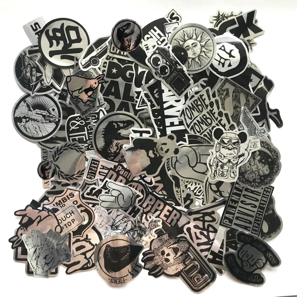 50/100PCS Imitating Metal Brand Logo Rock Band Stickers Kids Toys Phone Guitar Laptop Cool PVC Waterproof Graffiti Sticker