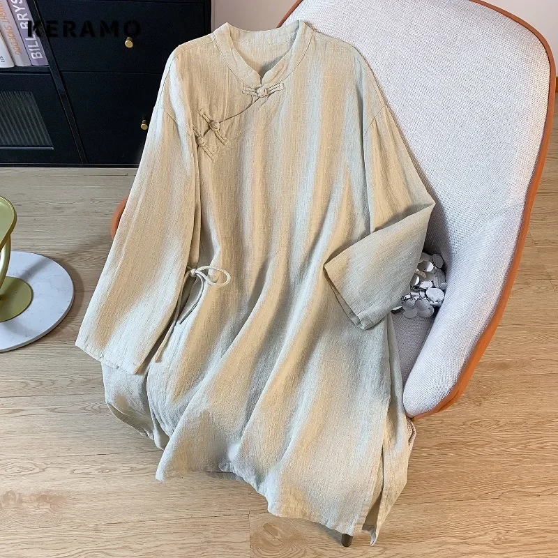 Chinese Style Elegant Stand Collar Purple Lace-up Blouses 2024 Autumn Women Vintage Solid Color Long Sleeve Chiffon Thin Shirts