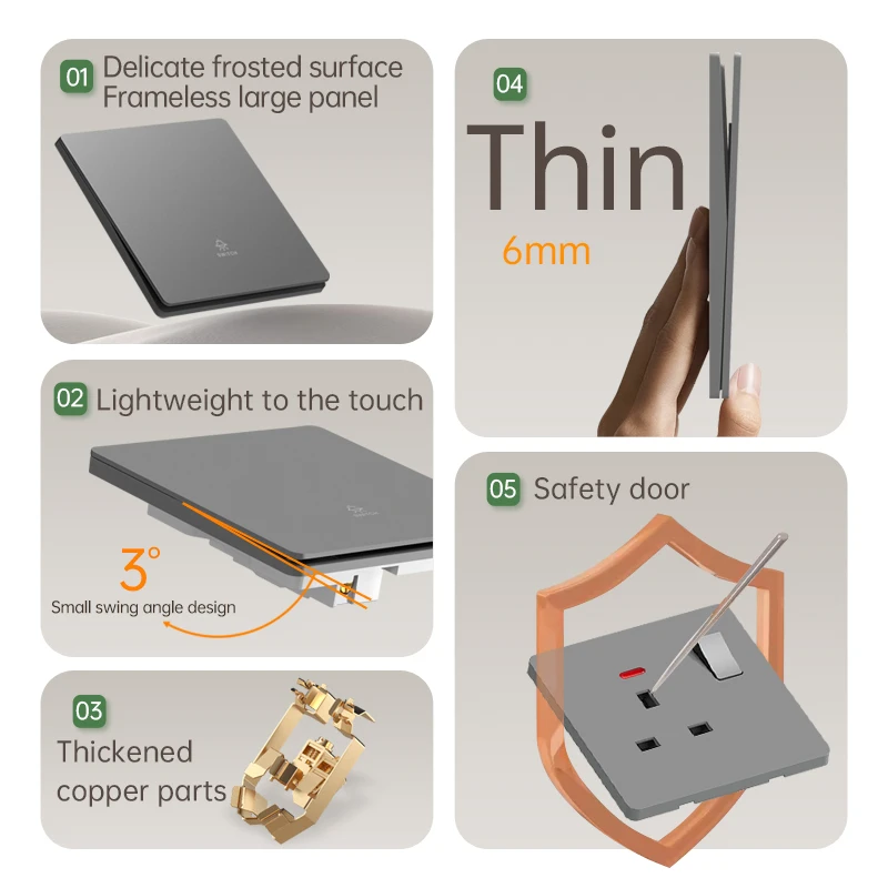 مقبس شحن سريع ذكي USB من النوع C باللون الأبيض العالمي، مآخذ طاقة مزدوجة 5 سنون، مفتاح إضاءة جداري كهربائي للمملكة المتحدة #2