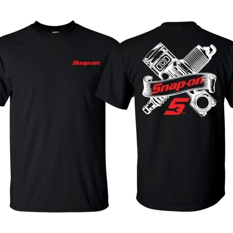 Snap on T-shirt with Engine Parts Pattern - Technician T-shirt Suitable for Daily Wear, Classic Black Short Sleeved