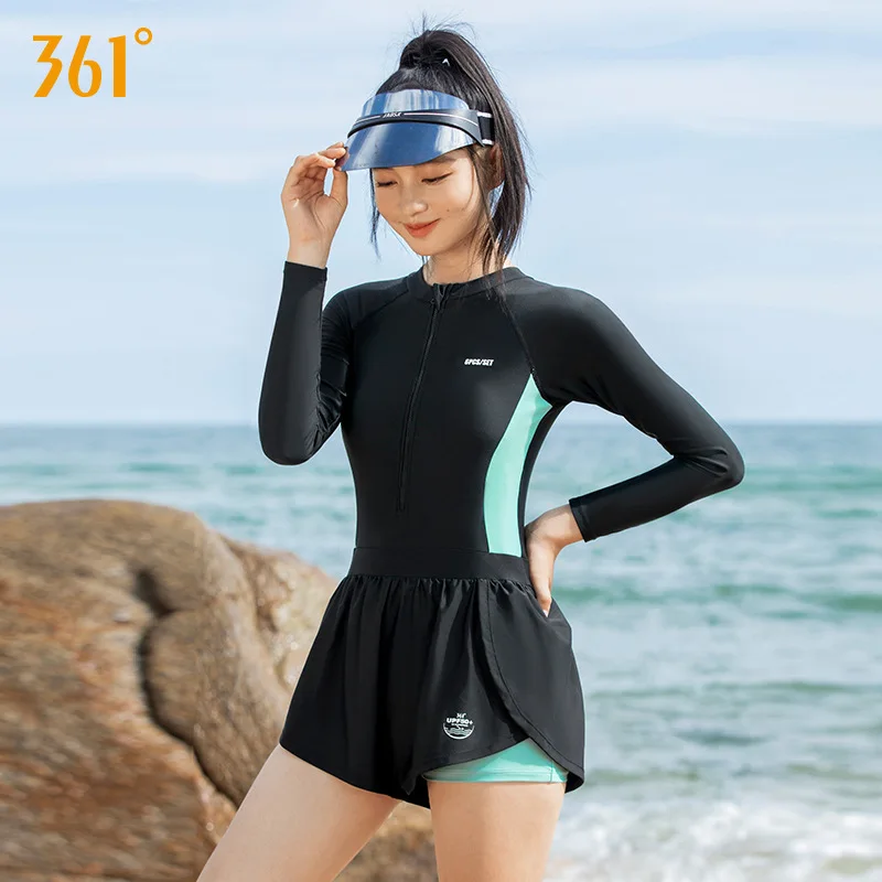 Women One Piece Professional WaterProof Front Zipper Surfing Push Up SwimSuit Short/Long Sleeve Quick-Dry Bathing Beach SwimWear