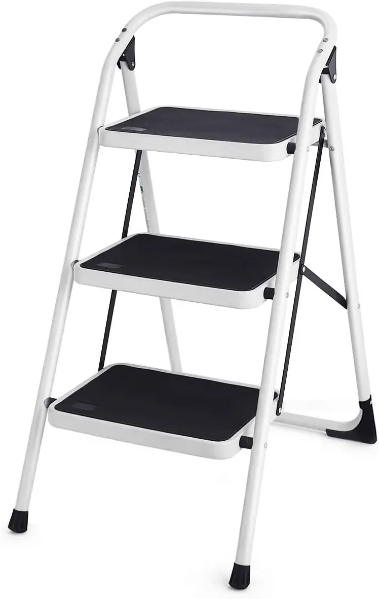 

3 Step Ladder,Folding Heavy Duty Step Stool Lightweight Steel Ladder with Handgrip and Wide Anti-Slip Platform 340lbs Capacity