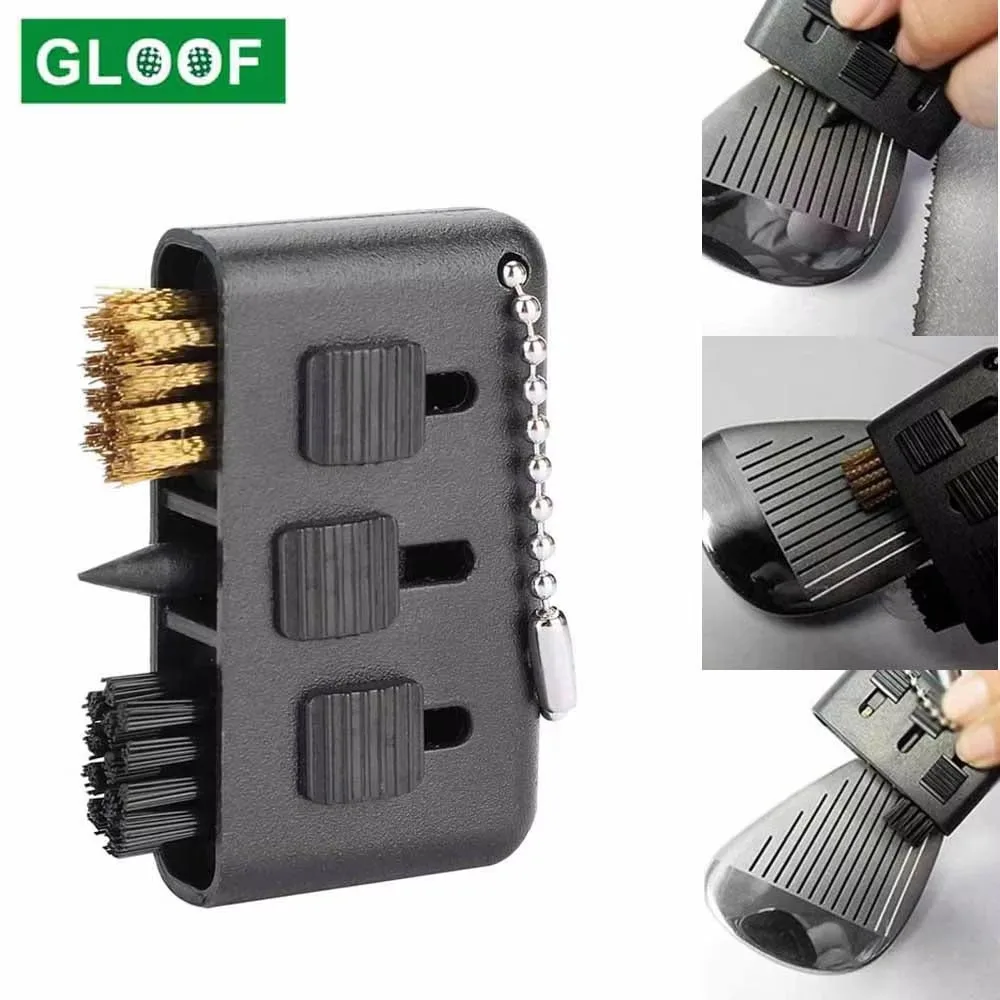 3 in 1 Golf Club Cleaning Brush Training Accessories Pocket Portable Multifunctional Golf Club Wedge Ball Groove Putter Cleaning