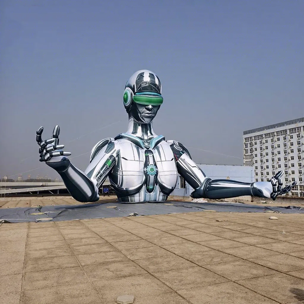 Giant Inflatable Robot Cyberpunk Cyborg Bust Air Model for Music Festival Stage Decor Science Fiction Event Advertising Display