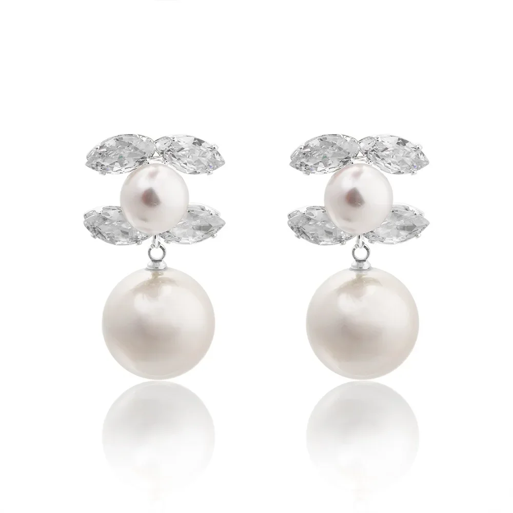 أقراط نسائية على شكل تويد، حروف الزركون وقطرة اللؤلؤ، أقراط متدلية أنيقة مطلية بالكهرباء، مجوهرات مكتبية فاخرة لـ OL #6