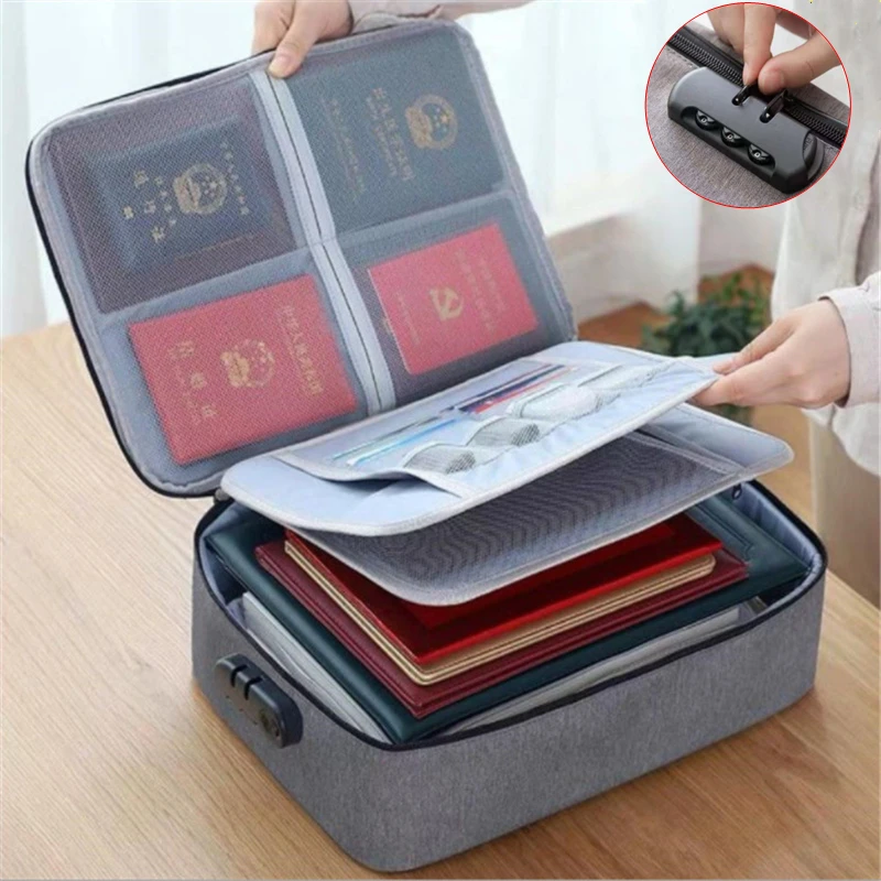 

Document Organizer Briefcase A4 Folder Holder Men's Women's Bag Cover Purse Passport Home Safe Functional File Storage Case