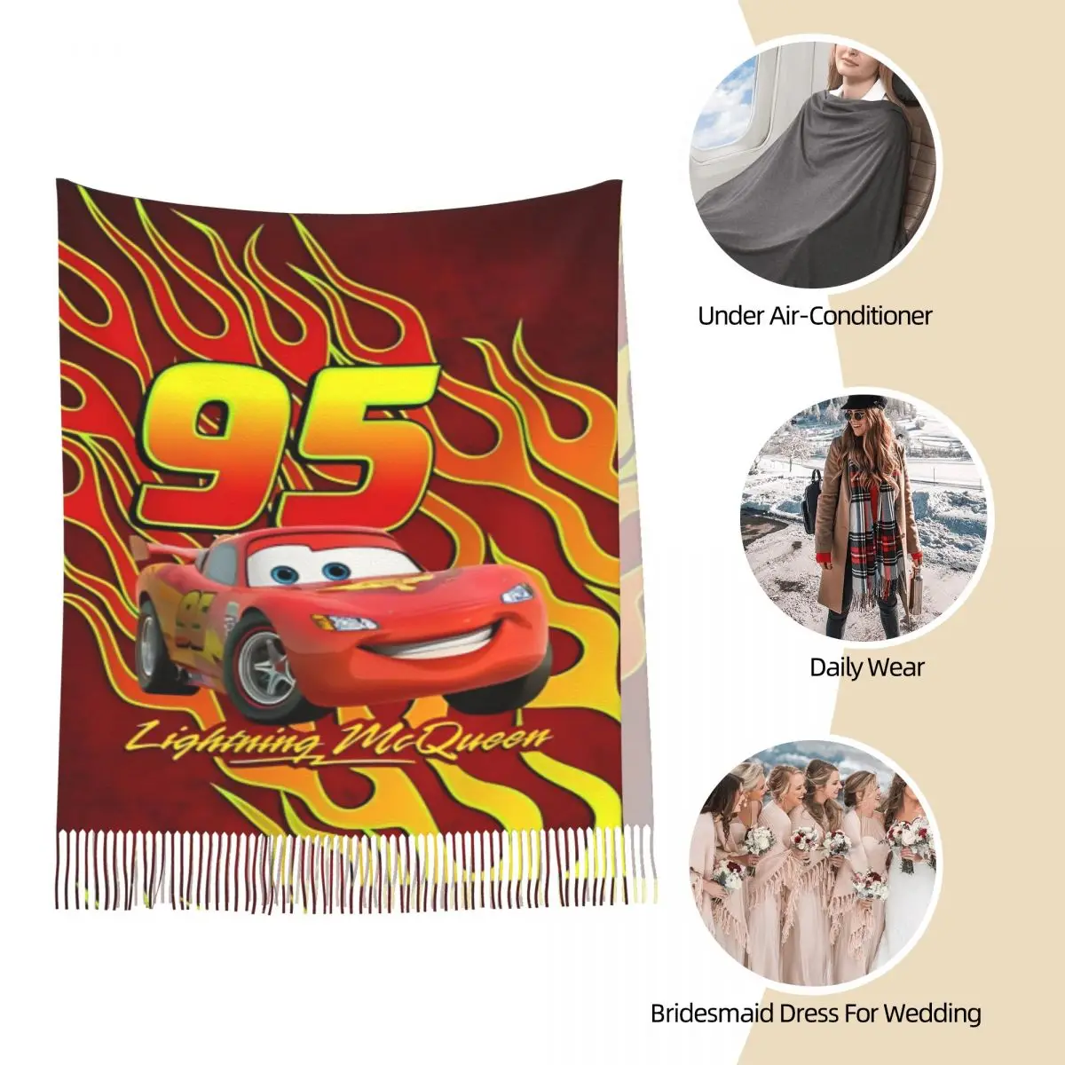 95 para carros de corrida relâmpago mcqueen cachecol ao ar livre xale envoltório com borla unisex popular cachecóis envolve inverno personalizado foulard