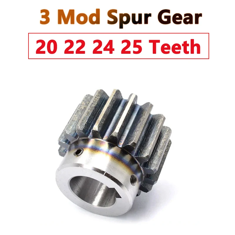 1pc 20 22 24 25 Teeth 3 Mod Spur Gear with Step 20T 22T 24T 25T 45# Steel 3 Module Motor Gears Keyway Bore 15 16 18 20-35mm