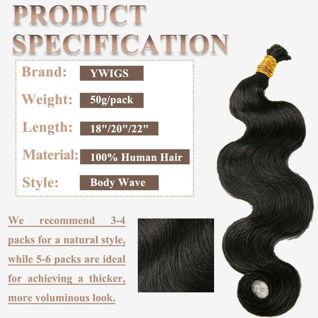 Body Wave Human Braiding Hair for Boho Braids 24 26 28 30 inch 3/4Bundles No Weft Virgin Human Hair Bulk Human Hair for Braiding