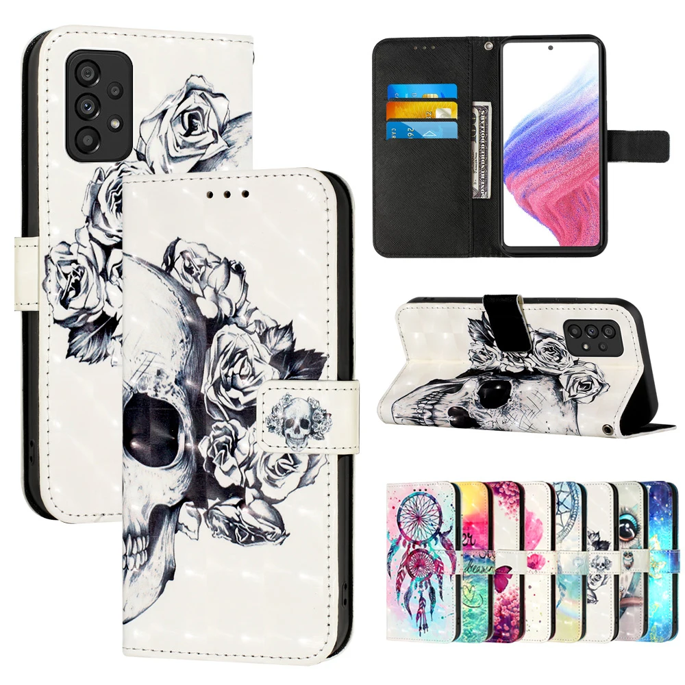 

Wrist Wallets Case For Samsung Galaxy Note 20 Ultra S22 S21 Plus S20 FE A12 A32 A42 A52 A72 A13 A23 A33 A53 A73 Skull Flip Cover