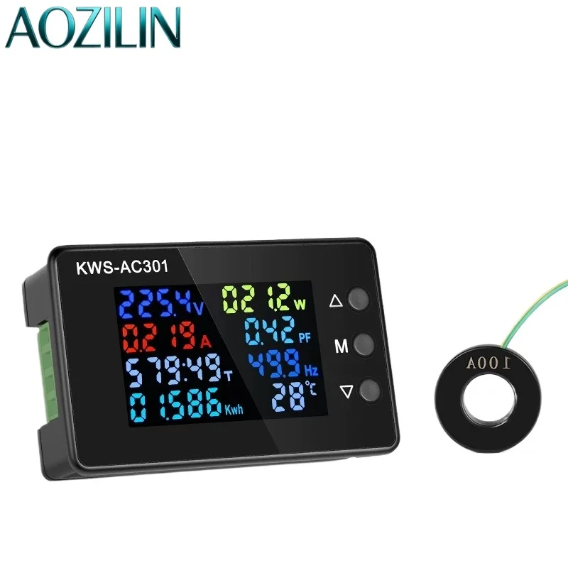AOZILIN AC Digital Volt Amp Meter 50-300V 20A/100A Power Energy Monitor DIY Electrical Test Parts