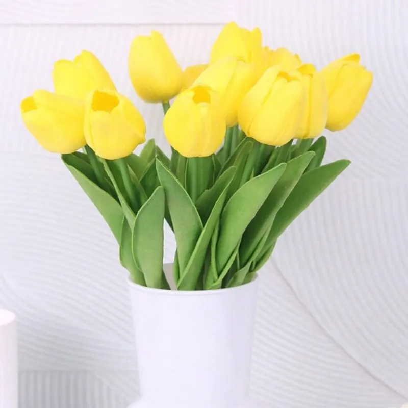 35cm White Tulip Simulation Feel Tulip Flower Home Decoration Ornaments Wedding Photography Props Fake Flowers 10pcs