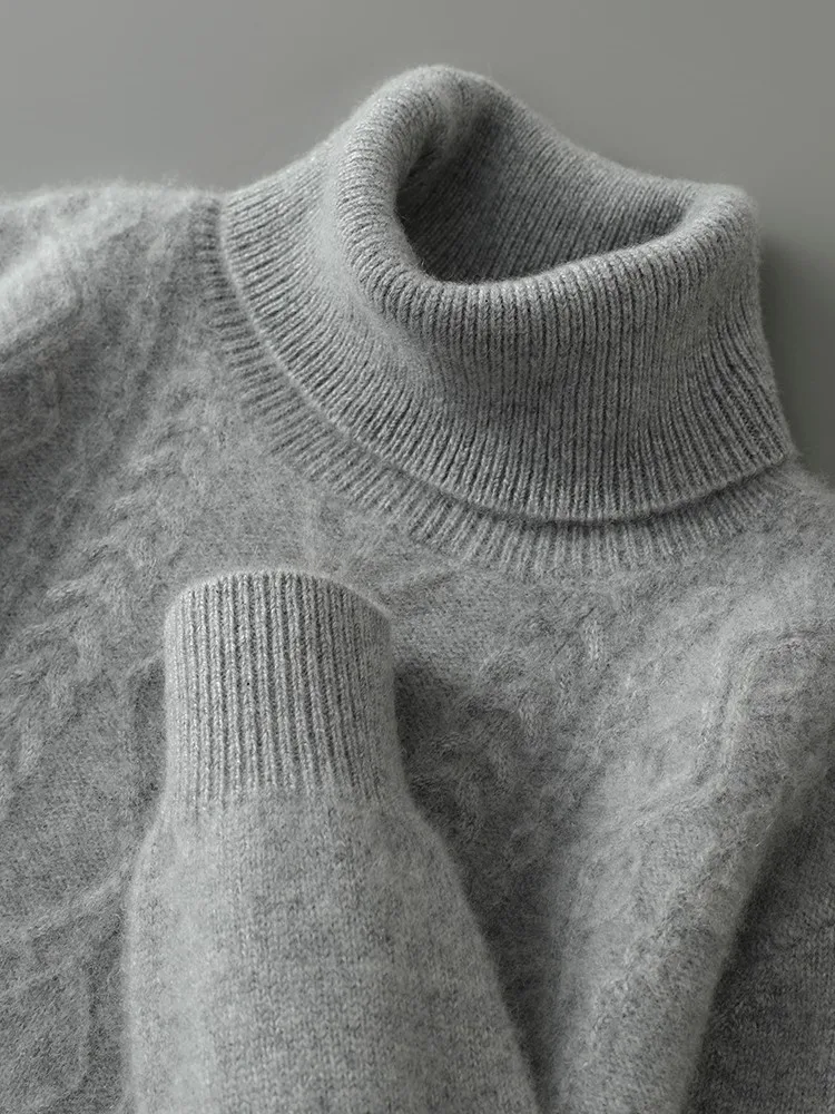 الرجال خريف شتاء الياقة المدورة سترة محبوك الجاكار البلوفرات الناعمة 100% الصوف الخالص لاعبا الأساسية البلوزات الدافئة للرجل 2025 جديد #3