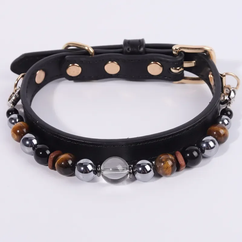 Cross-border popular pet crystal collar cat dog obsidian tiger's eye terahertz collar crystal spot straight hair