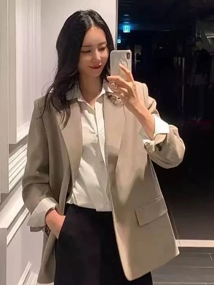 

Authentic Noxiao La Spring 2025 High-End Wool Suit Straight Cut Classic Sle Women's Office Wear Thiened Long Sve Coat