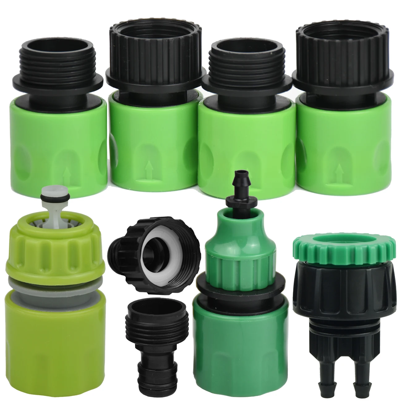 Garden Tap Adapters Quick Connectors 1/2" 3/4"  Drip Irrigation Water Splitters Female Thread Male Nipple Joint 1/4" Hose