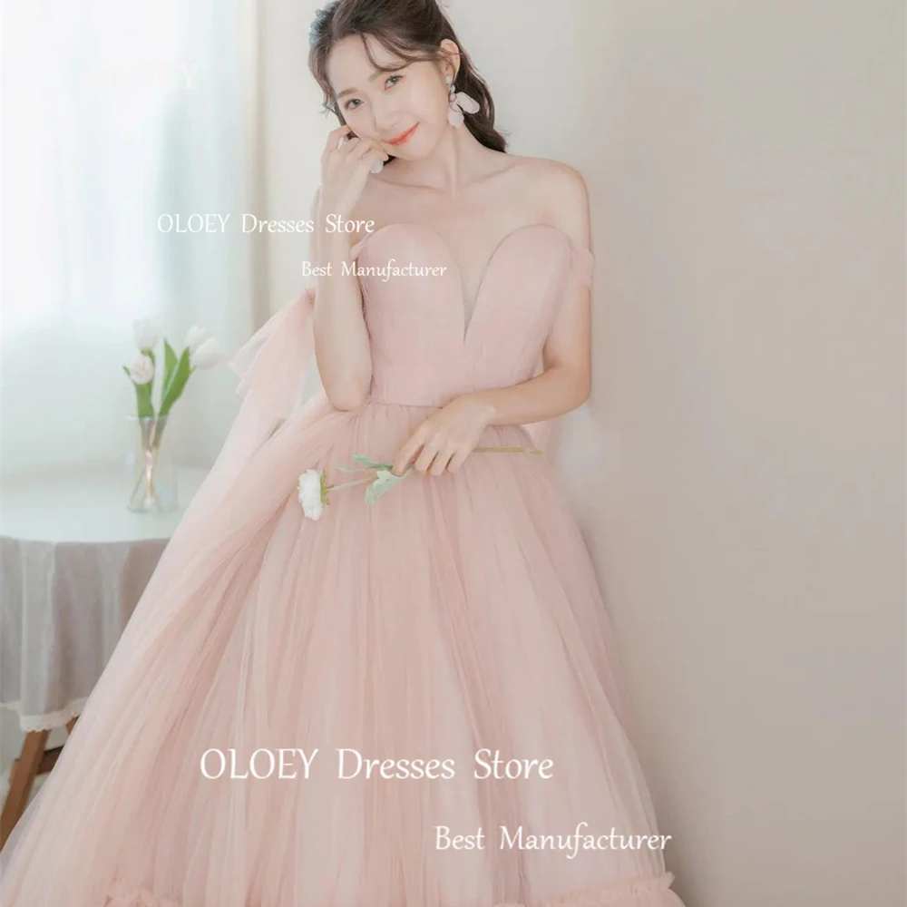 OLOEY Elegant Sweetheart Prom Dresses Korea Japan Wedding Photoshoot Silky Tulle Evening Dresses Floor Length Sweep Train Corset