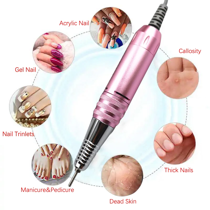 Rosa elétrica profissional prego broca com alça, Nail Art Polisher, Handpiece Máquina, Manicure Acessório, 35000RPM