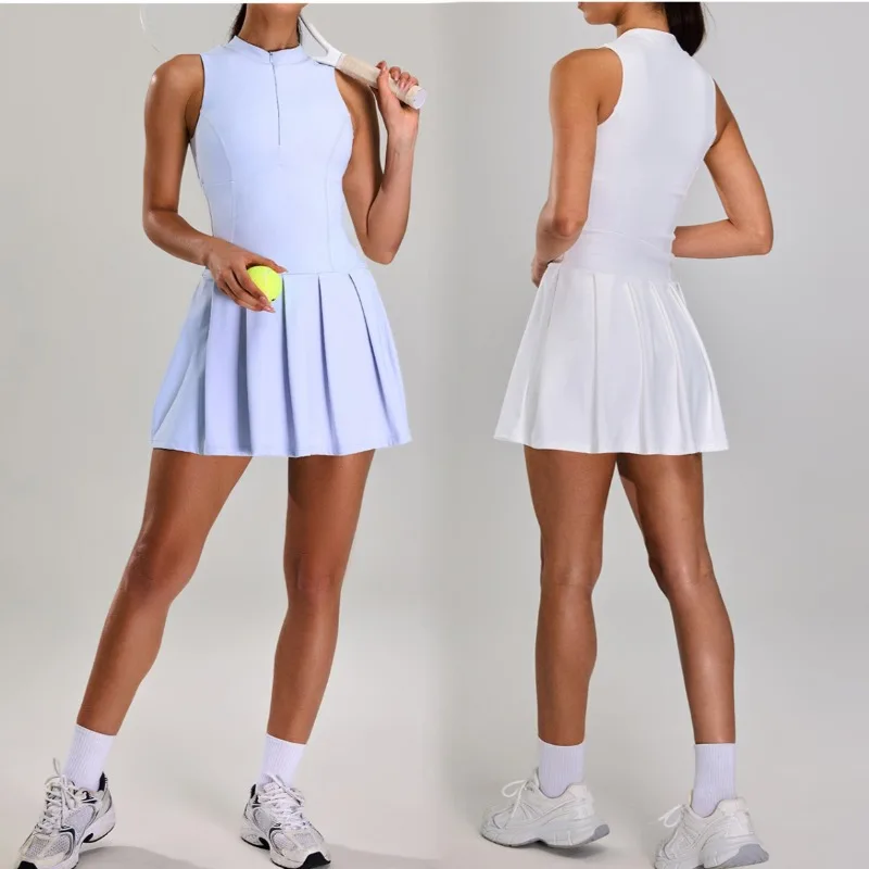 

Women's Seamless Zipper Active Dress - Built-in Shorts Tennis Skirt for Running Badminton Golf Yoga Gym Activewear