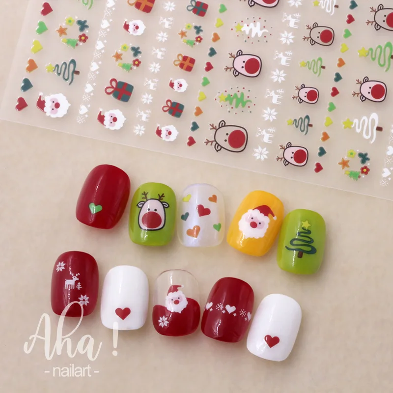 

Christmas Cartoon Elk Nail Stickers Xmas Santa Claus Snowflakes Bear Snowman Slider 2023 New Year Nail Decals Wraps Decorations