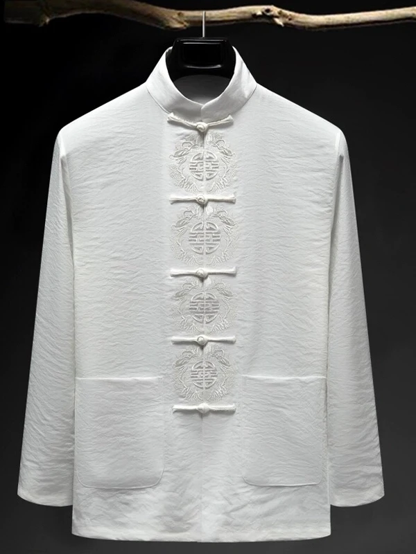 

Высококачественный новый китайский мужской костюм Тан, весенне-осенний хлопковый льняной костюм в стиле ретро с вышивкой и воротником-стойкой, одежда в стиле дзен, топ