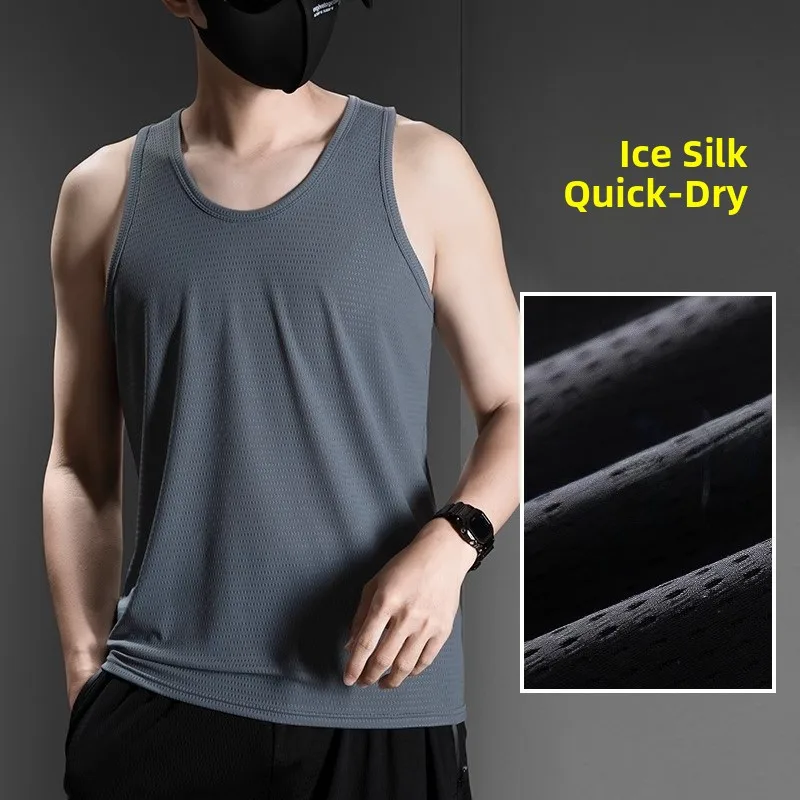 

Ice Silk Vest Men's Summer Thin Loose Svel Fitn Sport Tank Top Qui Dry Breathable round Ne T-irt for Youth