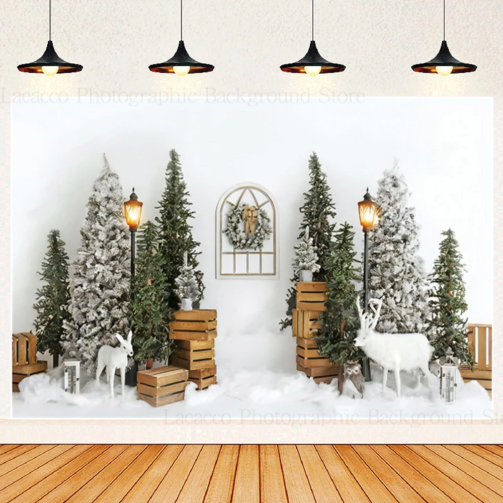 Christmas Decoration Background 2024 Xmas Green Wall Burning Fireplace Christmas Party Tree Bells Photography Canvas Backdrop