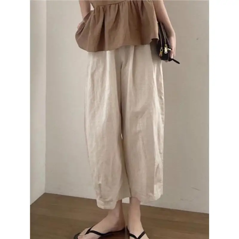 

Extra Large 300 Pou Cotton Linen Wide Leg Pants Men's Spring Summer Thin Casual Loose Versatile Linen Pants Youthful Energ...