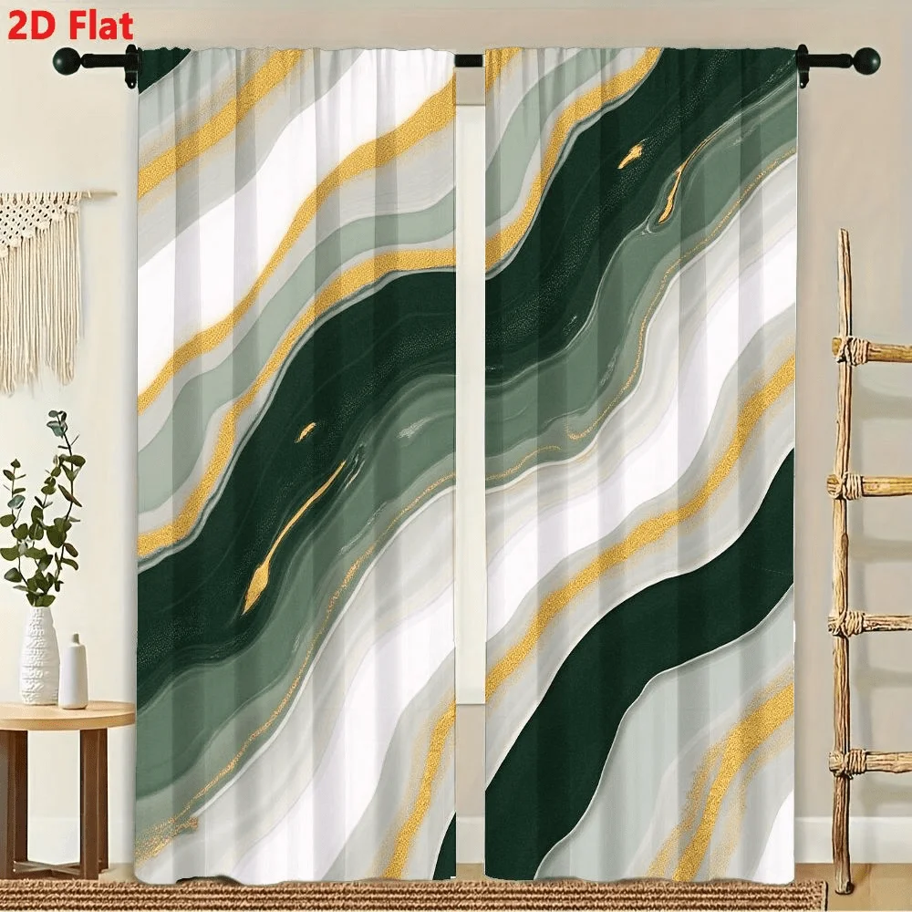 

2Pcs Curtains Abstract Fluid Art With Forest Green Window Drapes for Bedroom Room Decor Decoration Window Treatment.