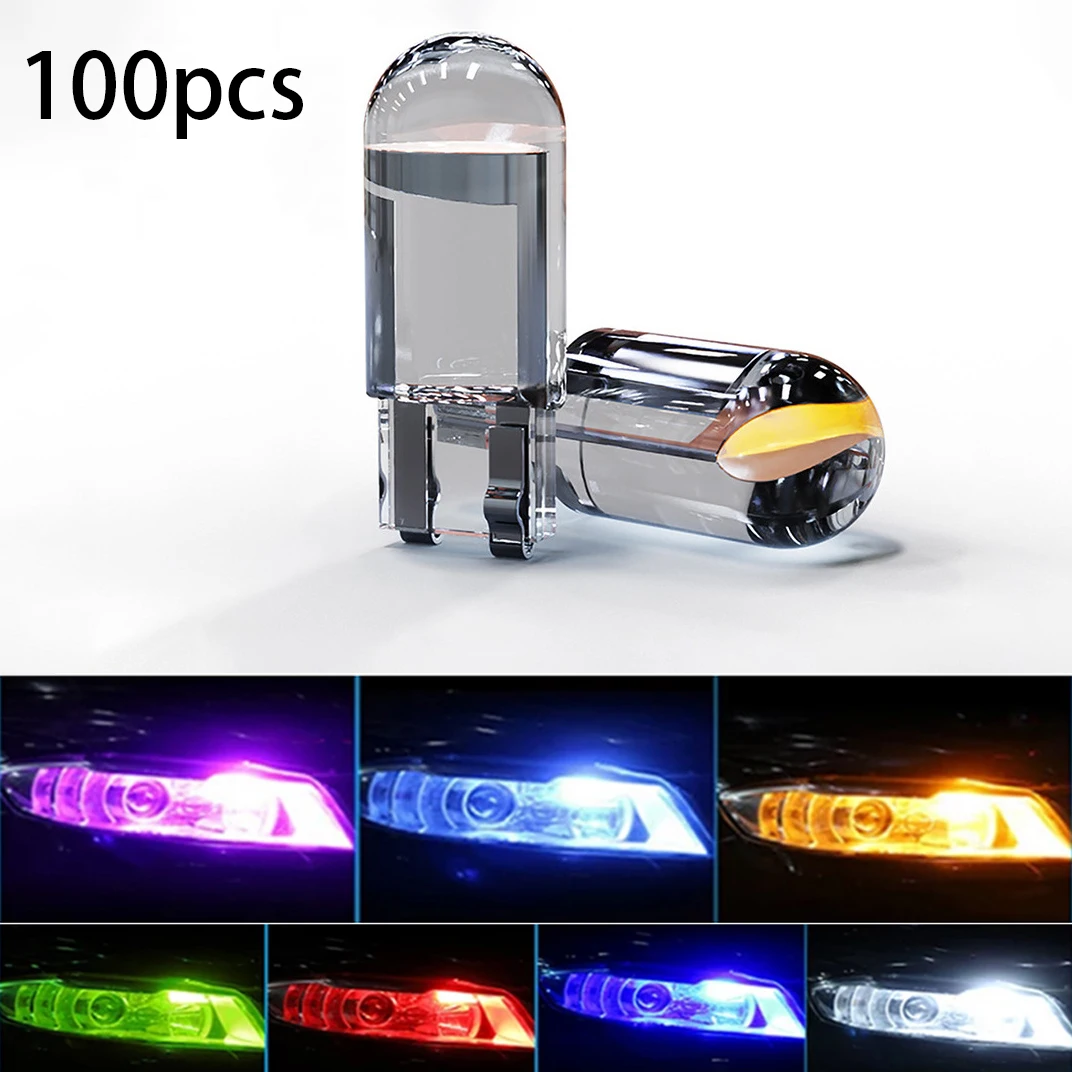 

100pcs T10 W5W LED CAR Canbus Glass COB Reading Dome Lamp Marker Wedge License Plate Light Bulb 168 194 192 12V White Blue Red