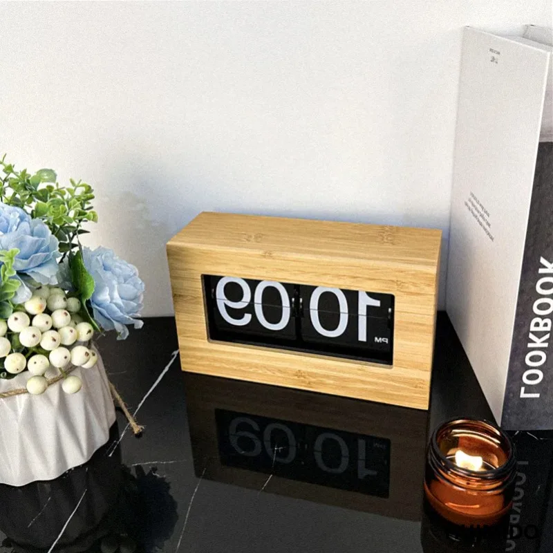 Table Clocks Aesthetic Mechanical Wooden Stylish Clocks Flip Page Digital Home Decor Table Bedside Clock Room Decorating Clock