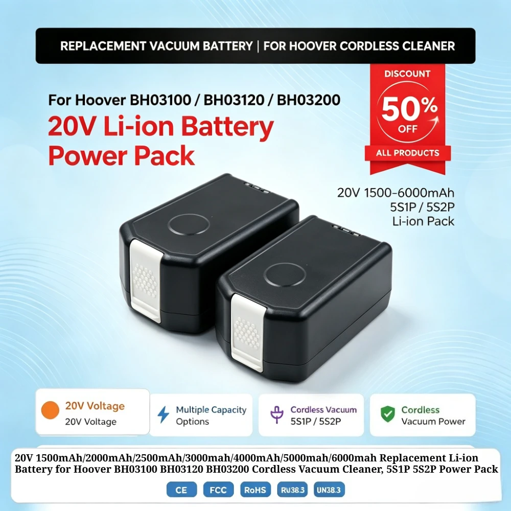 20V 1500mAh-6000mAh Replacement Li-ion Battery for Hoover BH03100 BH03120 BH03200 Cordless Vacuum Cleaner, 5S1P 5S2P Power Pack