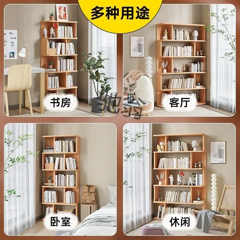 ZZD solid wood bookshelf shelf floor-to-ceiling multi-layer wall combination living room bedroom office